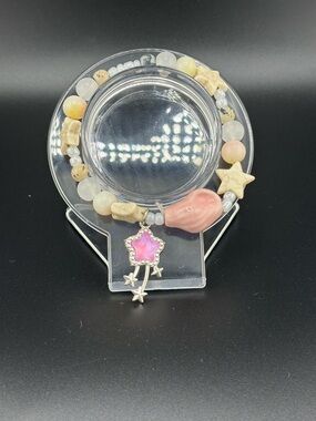 Pink Star Charm Beaded Stretch Bracelet - Ladies Jewelry